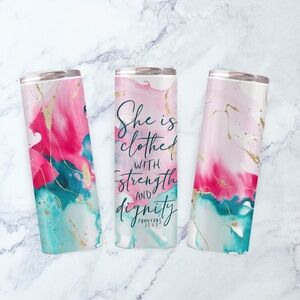 20oz Prayer Faith Religion Spiritual Pink Watercolor Stainless Steel Tumbler